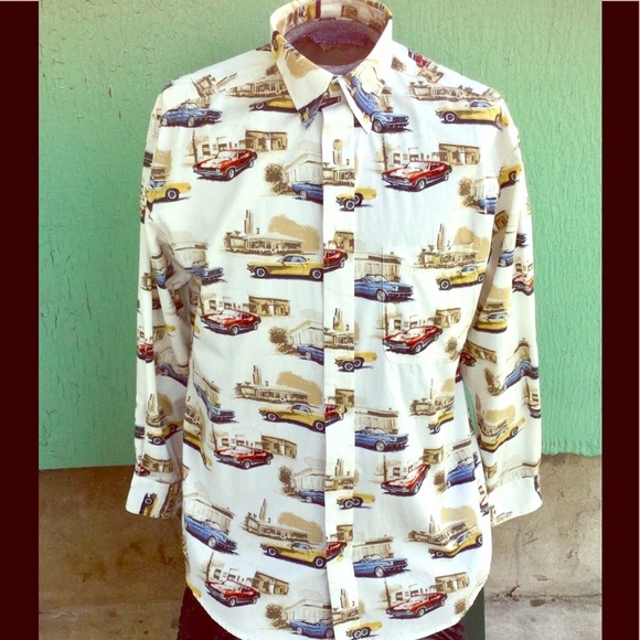 Classic Retro 1960s MUSCLE CARS Print Mens Vintage Shirt - Picture 2 of 4